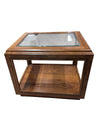 Oak Glass Top Display End Table with Lower Shelf