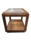 Oak Glass Top Display End Table with Lower Shelf