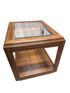 Oak Glass Top Display End Table with Lower Shelf