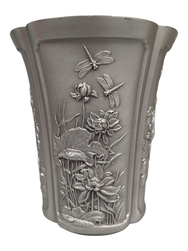 Royal Selangor Pewter Floral Relief Vase – Dragonfly & Botanical Motif