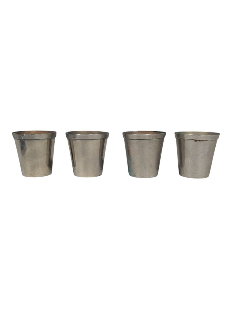 Vintage Metal Nesting Shot Glass Set in Leather Case