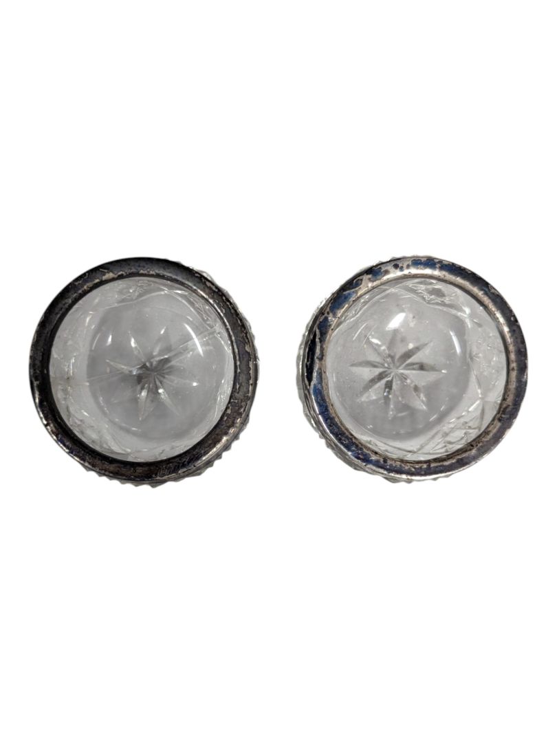 Pair of Cut Crystal Open Salts with Silver-Plated Rims