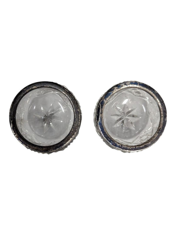 Pair of Cut Crystal Open Salts with Silver-Plated Rims