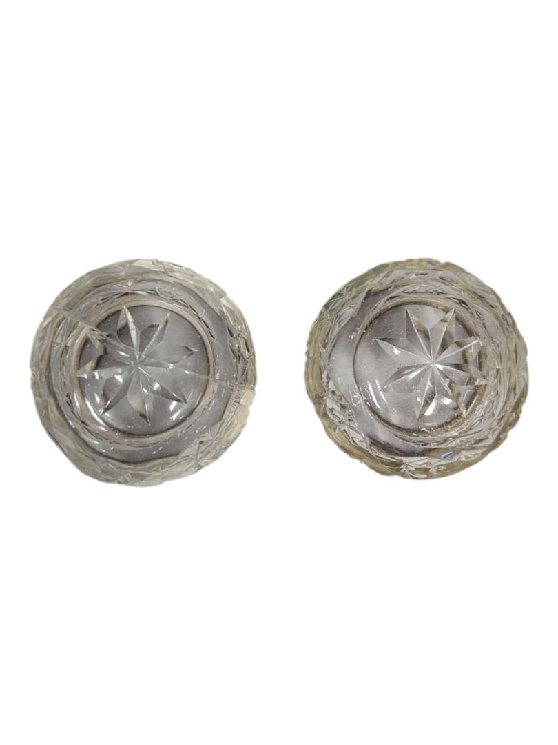 Pair of Cut Crystal Open Salts with Silver-Plated Rims