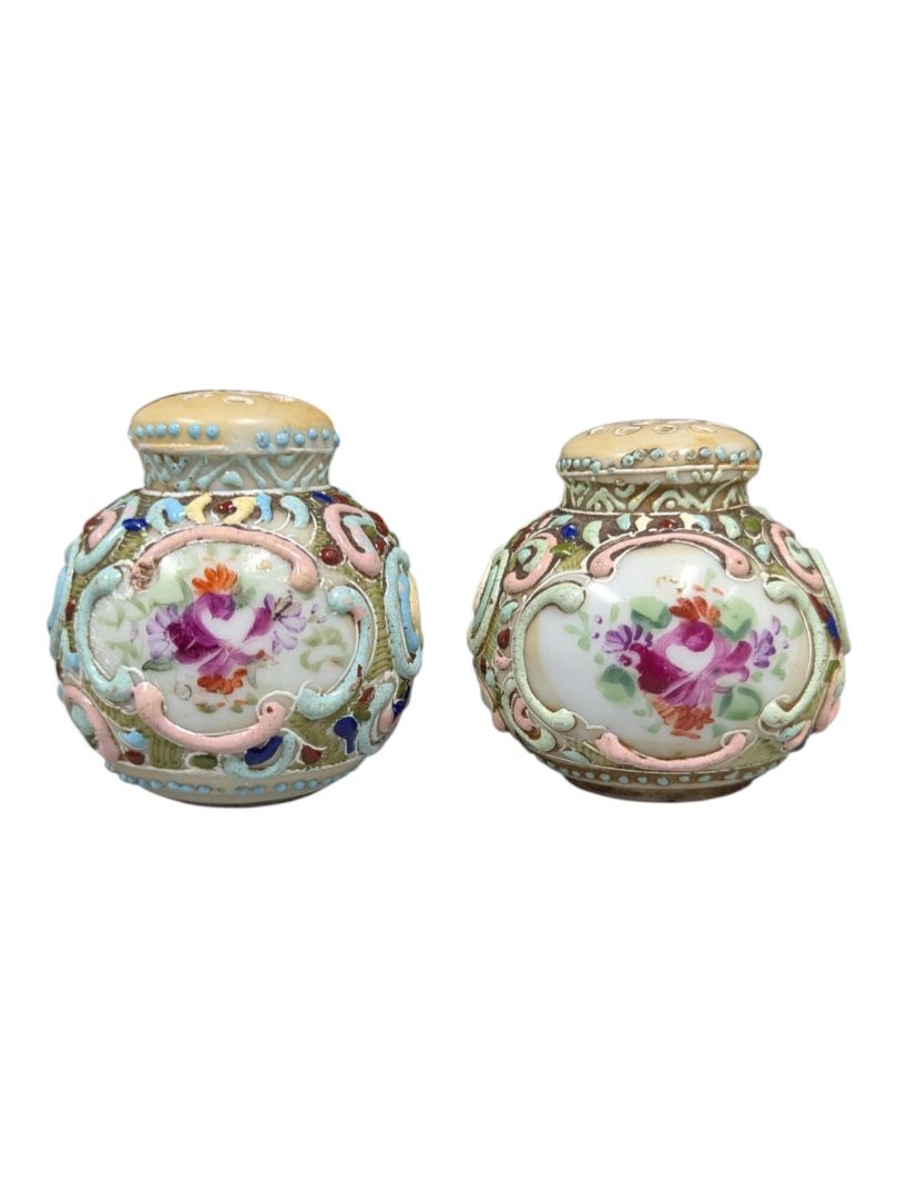 Chinese Cloisonné & Porcelain Salt & Pepper Shakers