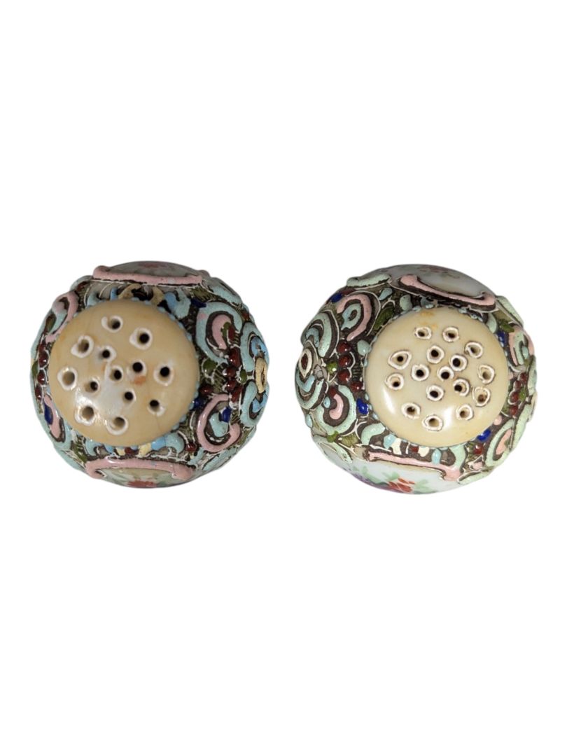 Chinese Cloisonné & Porcelain Salt & Pepper Shakers