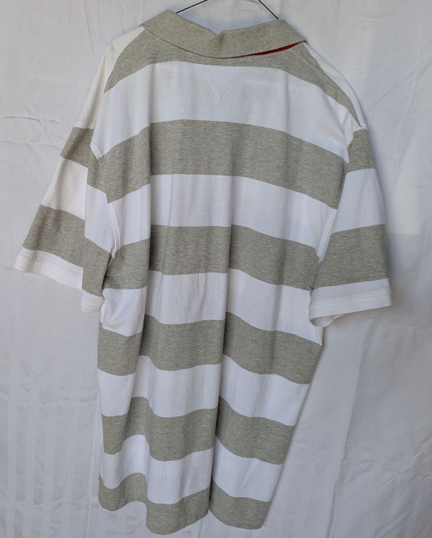 Tommy Hilfiger Custom Fit Striped Polo Shirt White/Grey XXXL