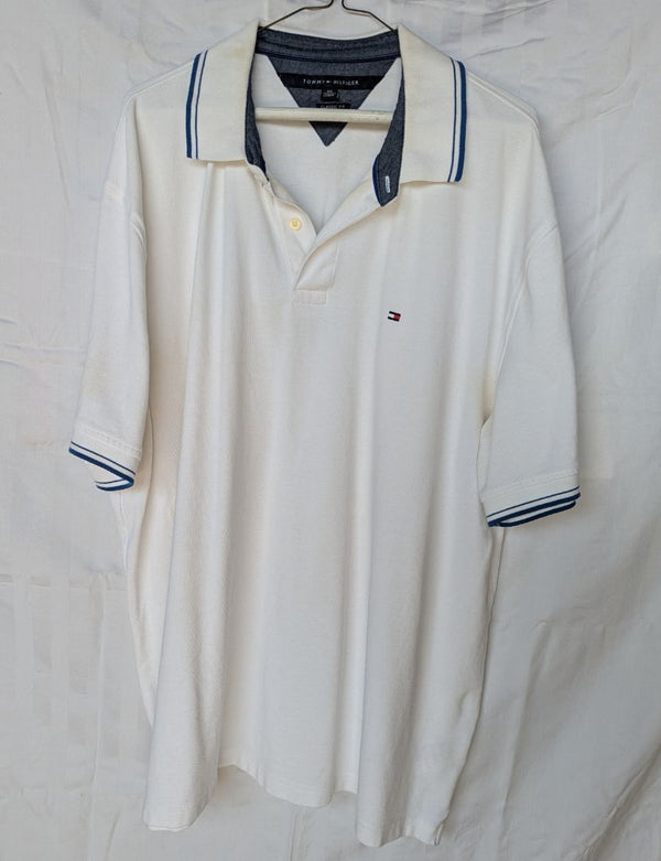 Tommy Hilfiger Polo Shirt – White with Blue Trim, XXL