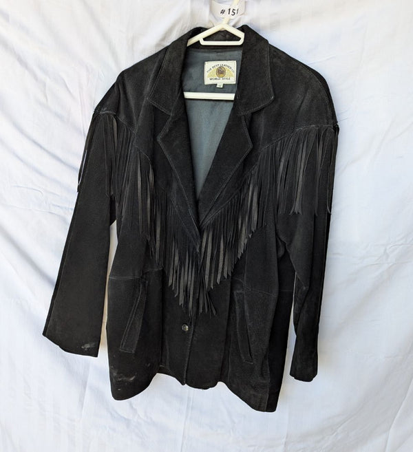 The Best Leather Co. Vintage Black Suede Fringe Leather Jacket – Western Style, Size Small
