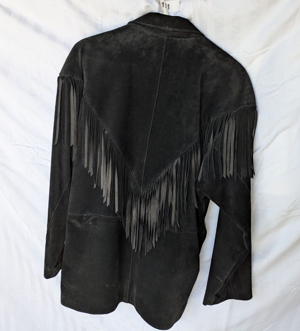 The Best Leather Co. Vintage Black Suede Fringe Leather Jacket – Western Style, Size Small