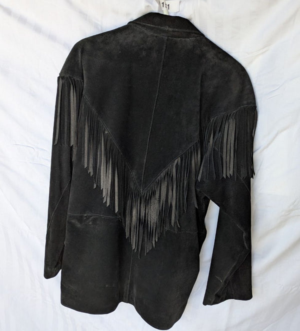 The Best Leather Co. Vintage Black Suede Fringe Leather Jacket – Western Style, Size Small
