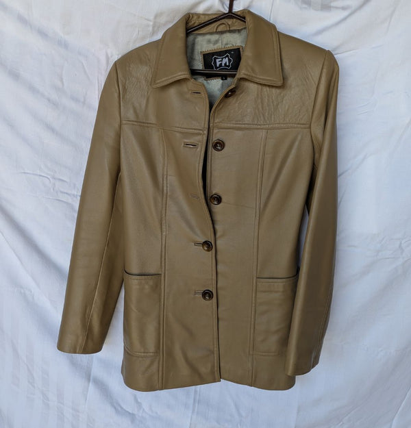 FM Canada Tan Leather Button Front Jacket – Size Small