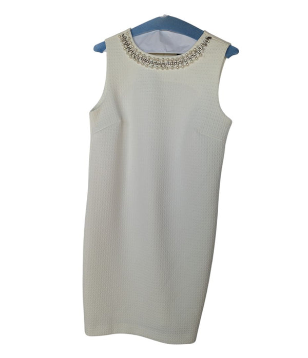 Adrienne Vittadini Ivory Embellished Neck Sheath Dress – Size 4