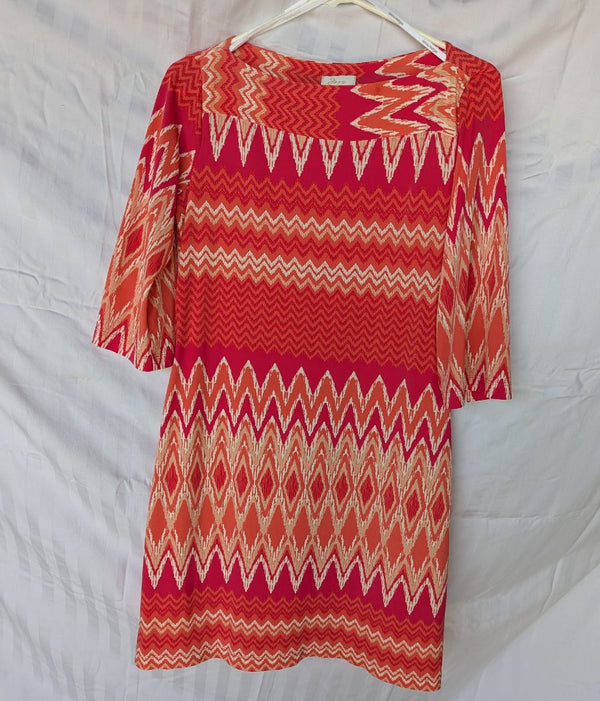 Donna Morgan by SM Coral & Pink Geometric Print Shift Dress – Size 8
