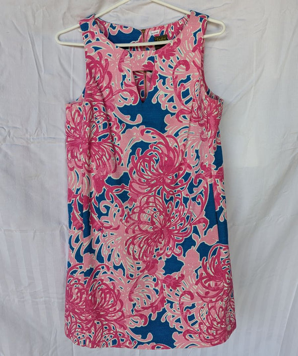 Taylor Pink & Blue Floral Textured Fit and Flare Dress – Size 10