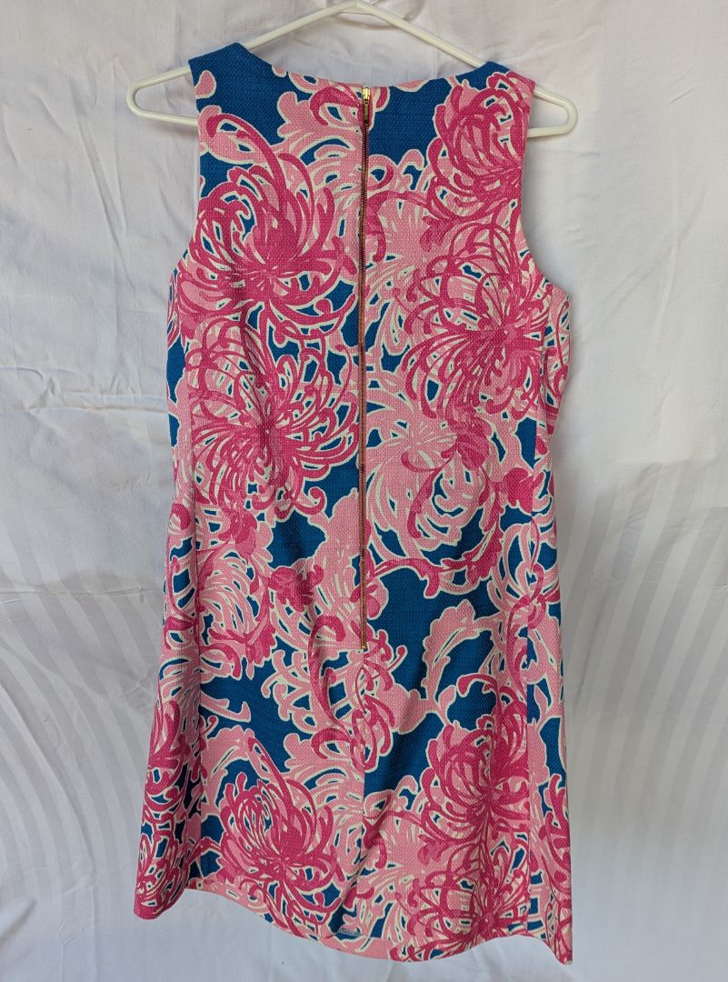 Taylor Pink & Blue Floral Textured Fit and Flare Dress – Size 10