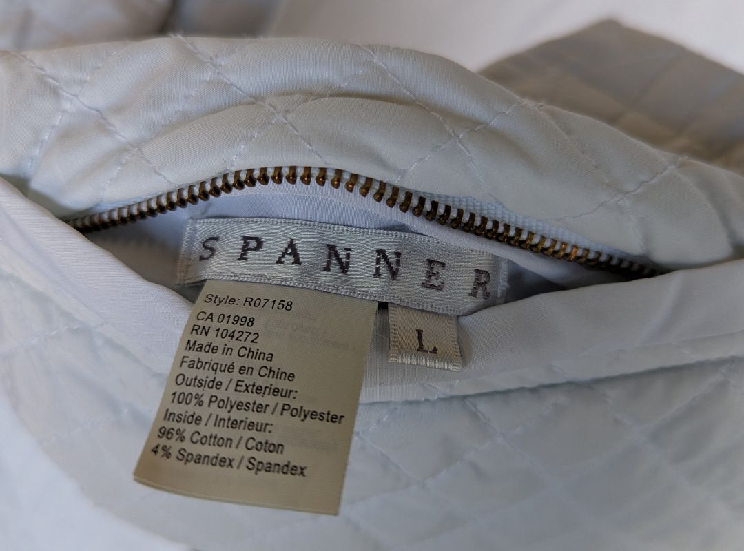 Spanner Reversible White Quilted & Navy Anchor Print Zip Vest – Size Large