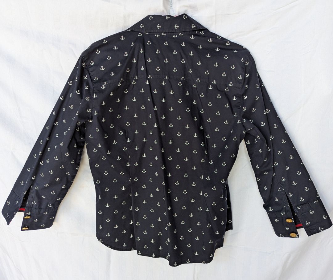 Spanner Navy Anchor Print Button-Up Blouse – Size 8