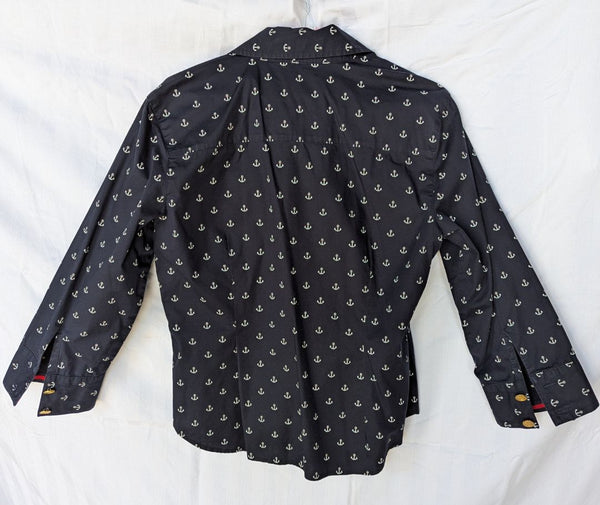 Spanner Navy Anchor Print Button-Up Blouse – Size 8