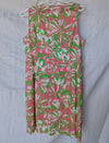 Lilly Pulitzer Pink & Green Floral Sleeveless Shift Dress with White Lace Trim – Size 10
