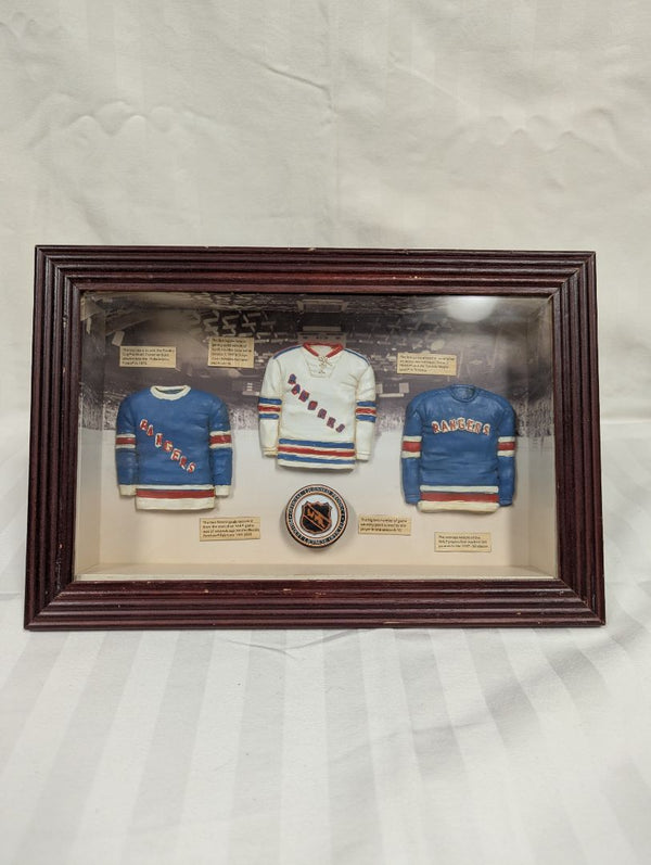 Vintage New York Rangers Shadow Box Display with Mini Jerseys & NHL Puck