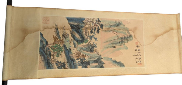 Vintage Chinese Hanging Scroll Landscape Painting in Original Box