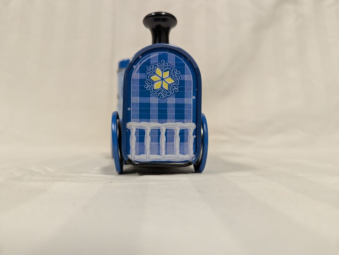 Snowflake Rail Lines Train Tin Container – Winter Snowman Design