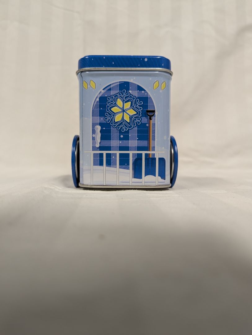 Snowflake Rail Lines Train Tin Container – Winter Snowman Design