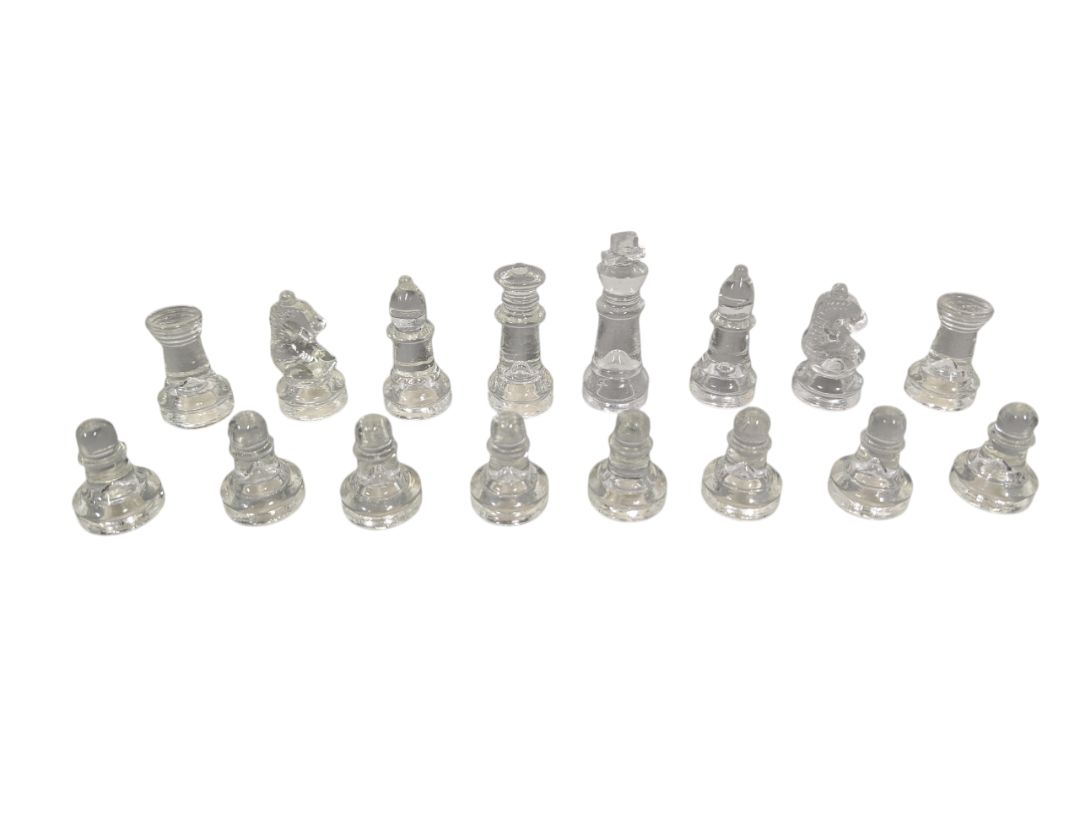 Glass Chess & Checkers Pieces Set – Frosted & Clear (No Board)
