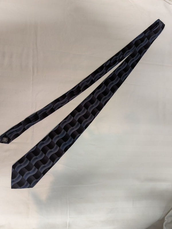 John Henry Blue & Black Wave Pattern Silk Tie