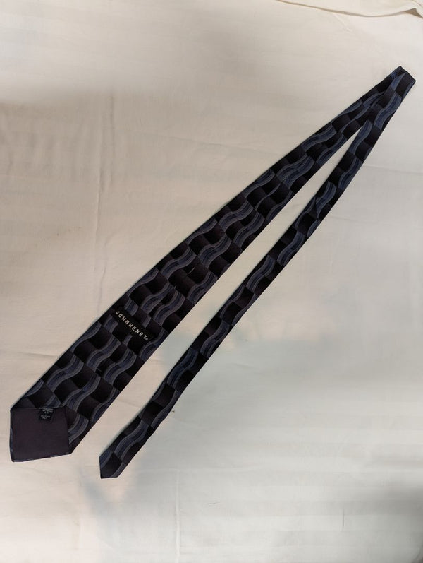 John Henry Blue & Black Wave Pattern Silk Tie