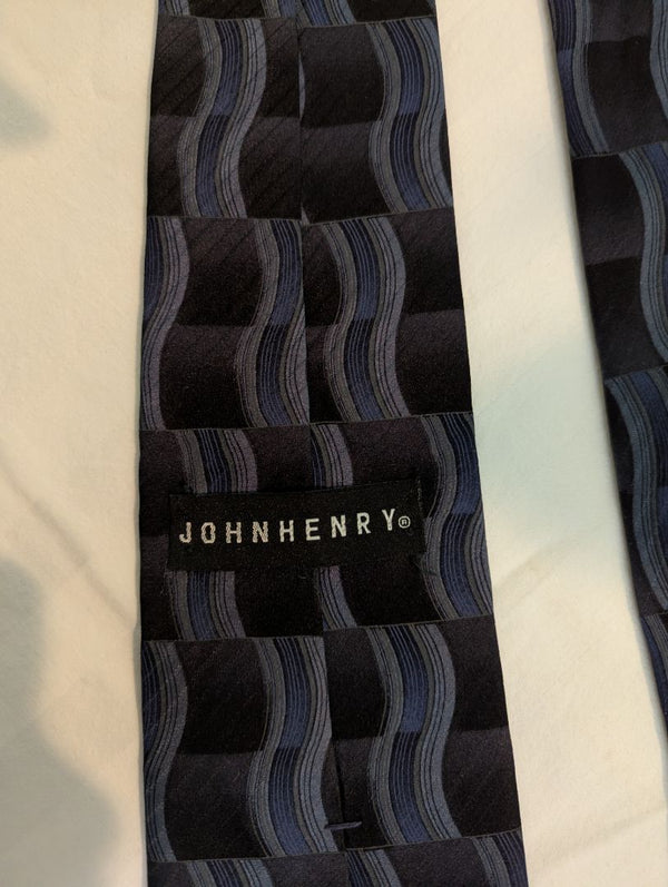 John Henry Blue & Black Wave Pattern Silk Tie