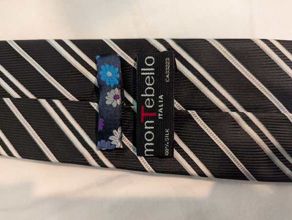 Montebello Black & Silver Striped Italian Silk Tie