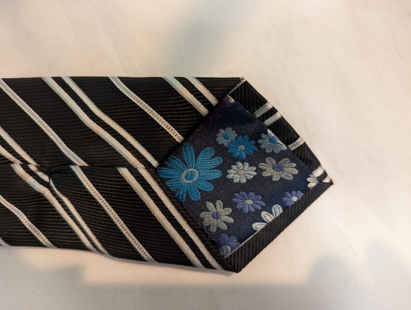 Montebello Black & Silver Striped Italian Silk Tie