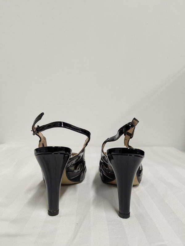 Asensio Comfort Black Patent Mesh Slingback Heels – Size 37