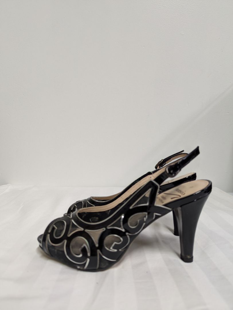 Asensio Comfort Black Patent Mesh Slingback Heels – Size 37