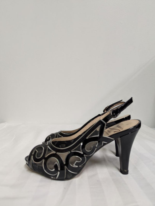 Asensio Comfort Black Patent Mesh Slingback Heels – Size 37