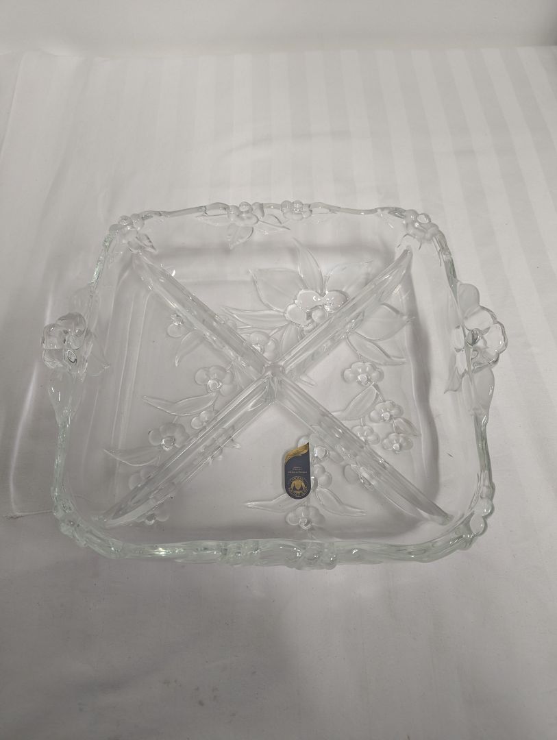 Original Walter-Glas “Annie” Frosted Floral Glass Serving Tray with Box