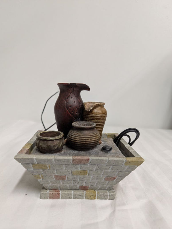 Small Tabletop Water Fountain with Decorative Pottery-Style Vessels