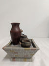 Small Tabletop Water Fountain with Decorative Pottery-Style Vessels
