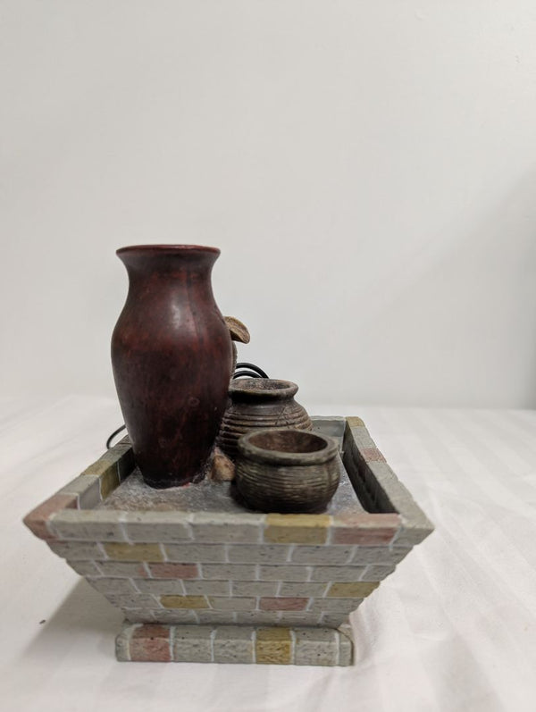 Small Tabletop Water Fountain with Decorative Pottery-Style Vessels