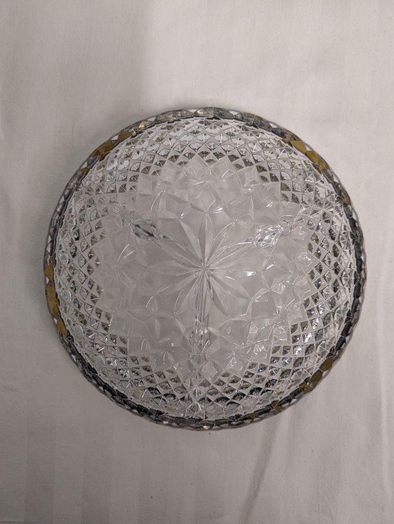 Vintage Cut Glass Divided Serving Dish with Silver-Tone Rim