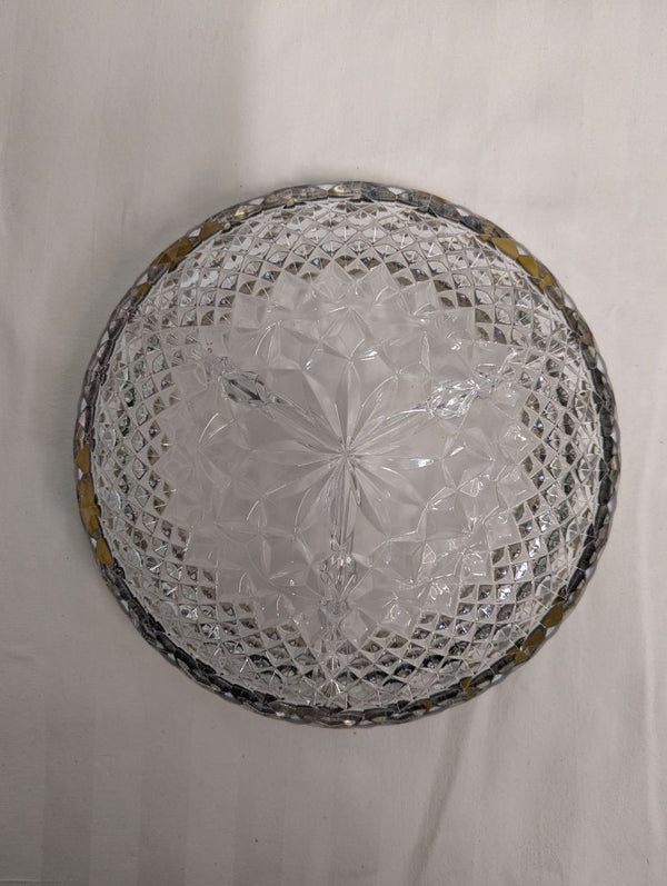Vintage Cut Glass Divided Serving Dish with Silver-Tone Rim