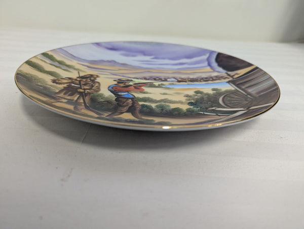 Hand-Painted Oval Porcelain Plate with Figural Landscape Scene