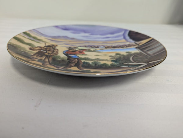Hand-Painted Oval Porcelain Plate with Figural Landscape Scene