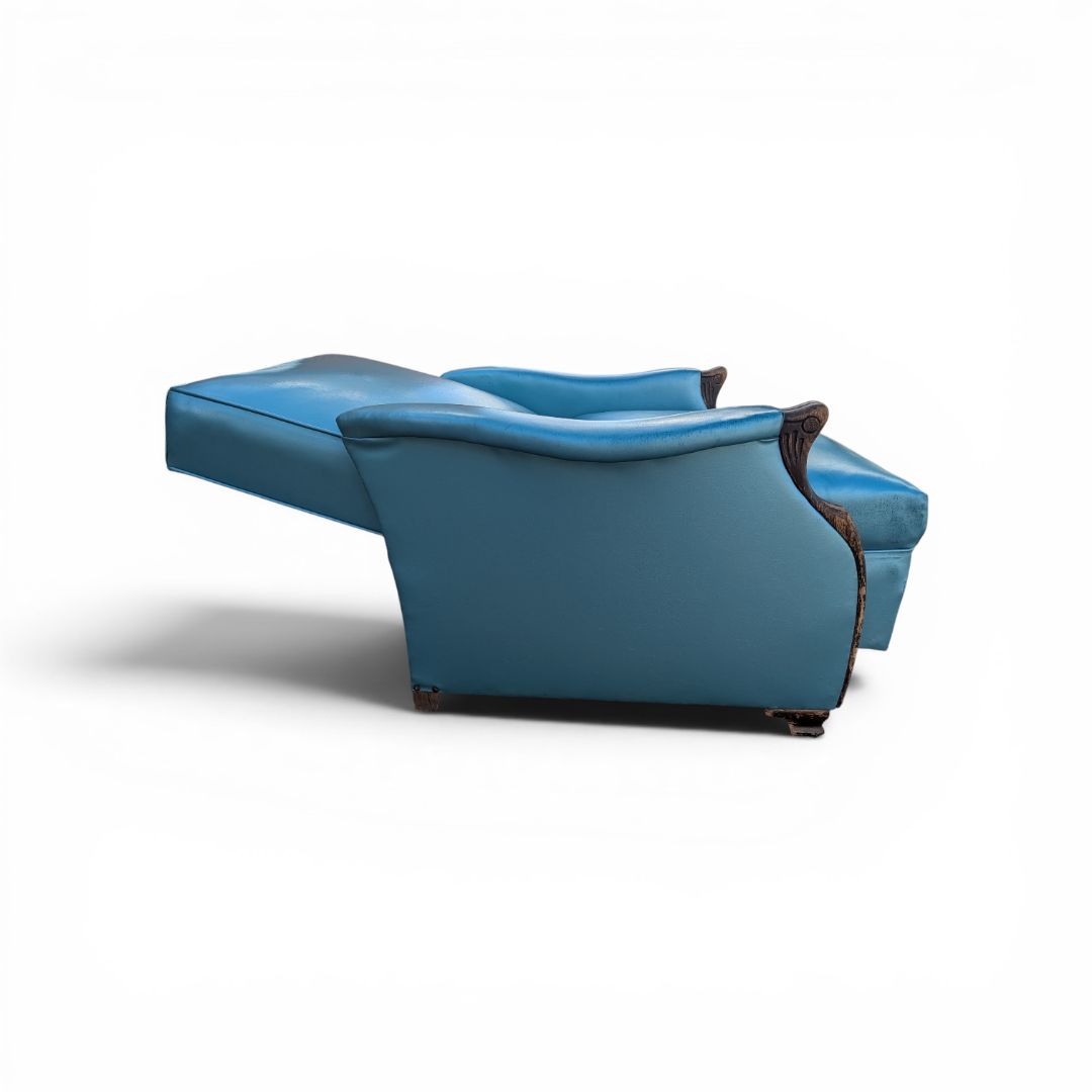 Vintage Reupholstered Turquoise / Peacock Blue Recliner Lounge Chair – Design No. 184 “LA Z BOY”