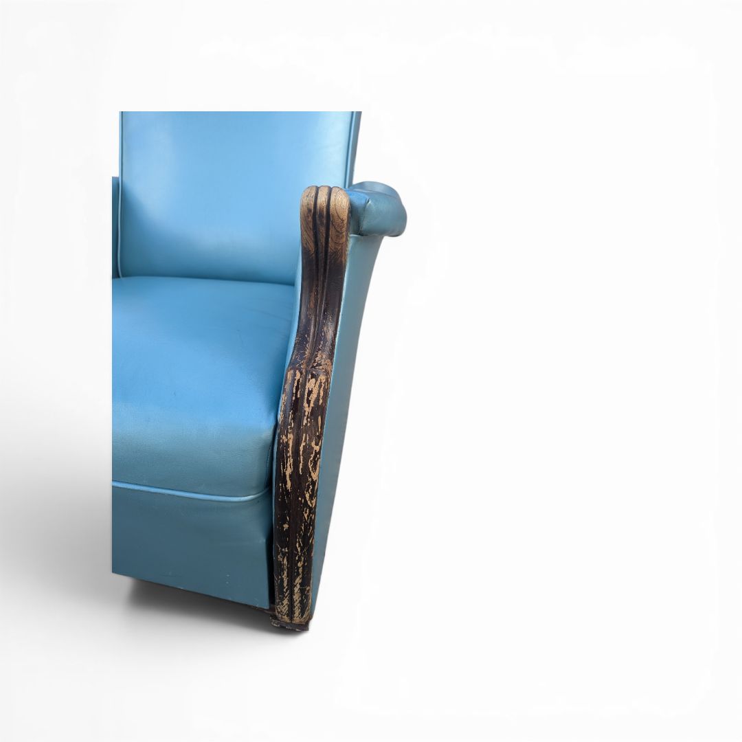 Vintage Reupholstered Turquoise / Peacock Blue Recliner Lounge Chair – Design No. 184 “LA Z BOY”