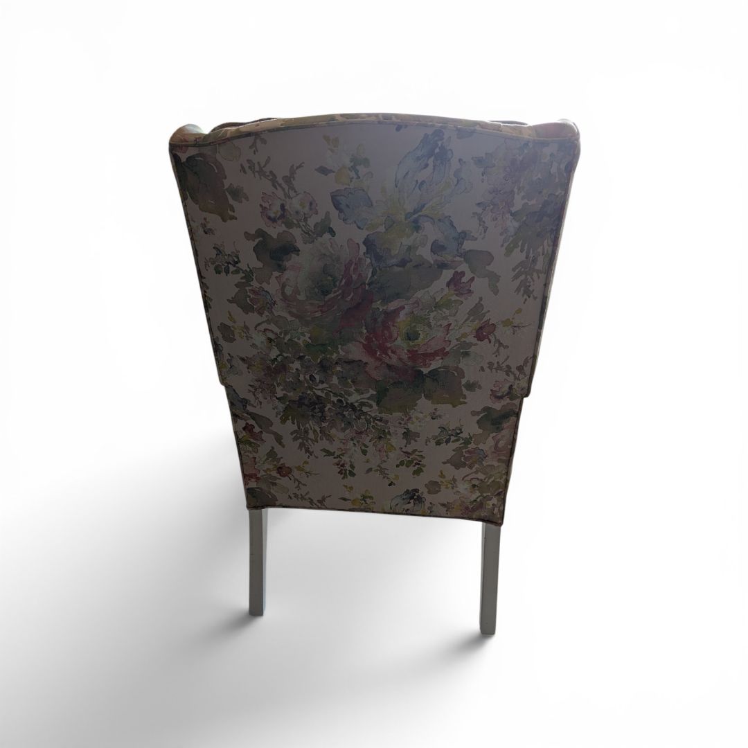 Floral Upholstered Accent Chair with White Painted Frame