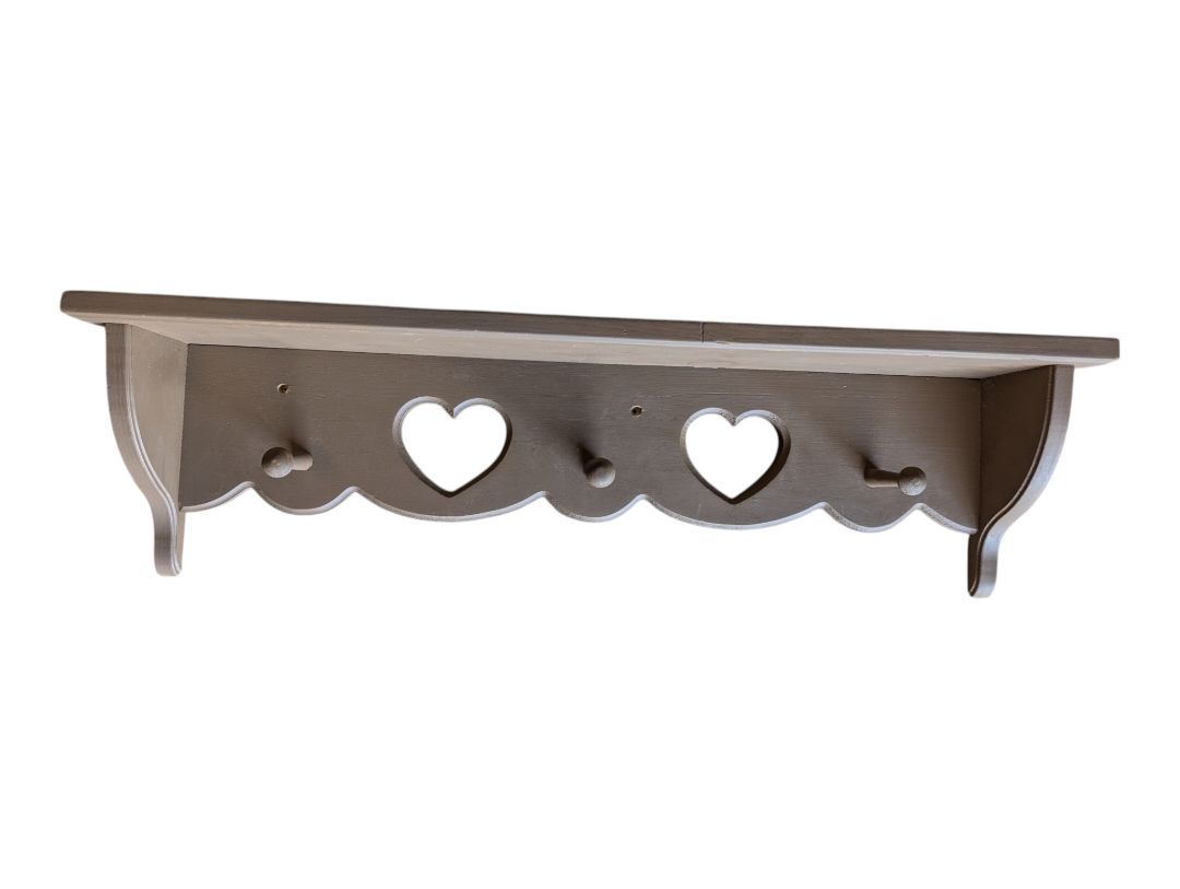 Wall-Mounted Wooden Shelf with Heart Cut-Outs