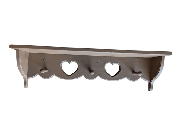 Wall-Mounted Wooden Shelf with Heart Cut-Outs